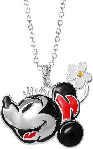 Disney Minnie Mouse Necklace for Women 18", 18k Gold Flash-Plated Minnie Pendant Necklace with Red Crystal Official License in Saudi Arabia