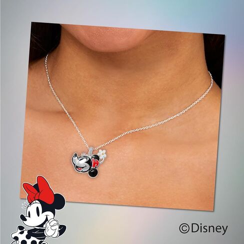 Disney Minnie Mouse Necklace for Women 18", 18k Gold Flash-Plated Minnie Pendant Necklace with Red Crystal Official License in Saudi Arabia