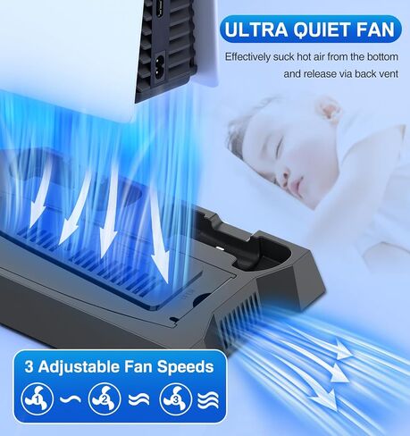 PS5/Slim/Pro Cooling Station for PlayStation 5 Console Disc/Digital Edition - PS5 Slim Pro Cooling Stand with Controller Charging Station Accessories-Cooler Fan/Headset Holder/3 USB Hub, White in Kuwait
