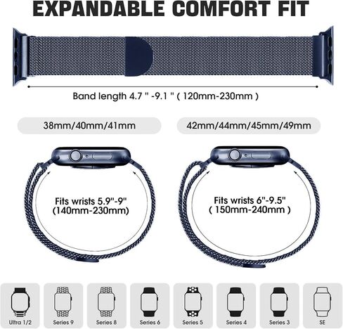 Stainless Steel Mesh Loop for Apple Watch Band 38mm 40mm 41mm 42mm(Series 10), Magnetic Clasp Replacement Bands for iWatch Ultra Series 9 8 SE 7 6 5 4 Women & Men in Saudi Arabia
