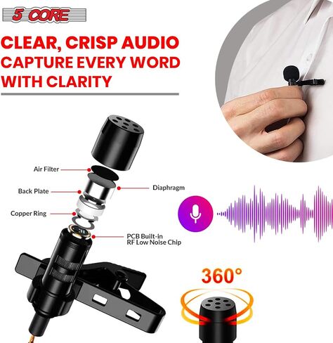 5 CORE Professional Omnidirectional Lavalier Microphone 3.5mm Clip-On Lapel Mic for Smartphone DSLR Camera PC Interview Video Camcorders Audio Recorder cm 001 in Saudi Arabia