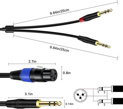 6.35mm Dual TRS to XLR Cable 1.5 FT, Dual 1/4 TRS Male to XLR Male Audio Cable, Microphone Y Splitter Patch Cord, 3-Pin XLR to Dual 1/4 TRS Male Converter Adapter Cable in Saudi Arabia