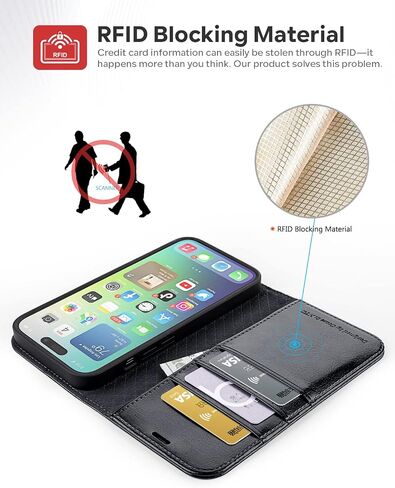 Ocase متوافق مع iPhone 14 Pro Max Wallet Case ، PU Leather Flip Folio Case with Mounder Mounder RFID STAND [SHORCHPROOK TPU Inner Shell] غطاء الهاتف 6.7 بوصة 2022 （أسود） in Kuwait