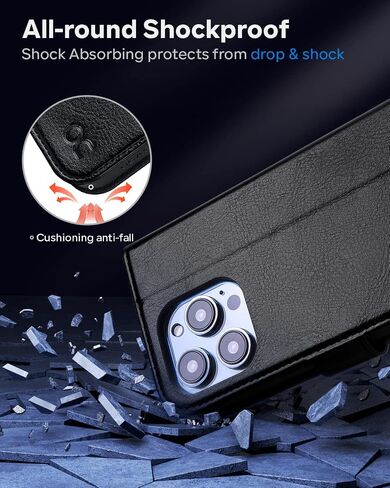 Ocase متوافق مع iPhone 14 Pro Max Wallet Case ، PU Leather Flip Folio Case with Mounder Mounder RFID STAND [SHORCHPROOK TPU Inner Shell] غطاء الهاتف 6.7 بوصة 2022 （أسود） in Kuwait