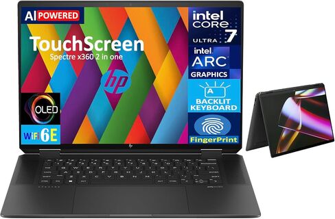 HP Spectre x360 AI Powered 2-in-1 Laptop 16.0" Touchscreen OLED 2.8K Display (Intel Ultra 7-155H, 32GB LPDDR5X, 4TB PCIe SSD, Backlit KB, Fingerprint, 2 Thunderbolt 4, WiFi 6E, Webcam, Win 11 Pro) in Kuwait