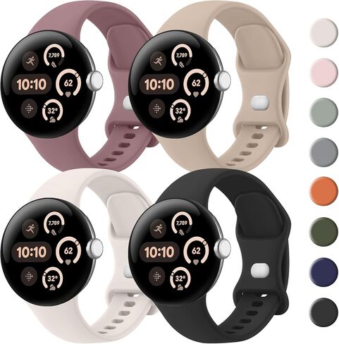 Vanjua Bands for Google Pixel Watch 3 41mm Band/Google Pixel Watch 2/1 Band Women Men, 4 PACK Soft Silicone Waterproof Sport Straps Replacement Wristbands in Saudi Arabia