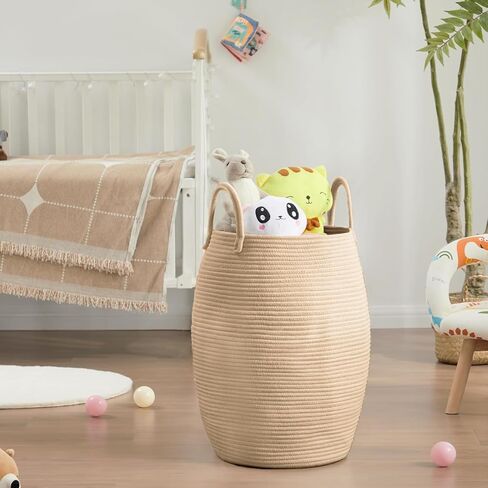 سلة الغسيل الكبيرة جدًا سعة 105 لتر من فيونا، سلة ملابس طويلة منسوجة لتخزين بطانية والألعاب والملابس المتسخة في غرفة النوم ومنظم غرفة المعيشة، بني وأسود in Kuwait