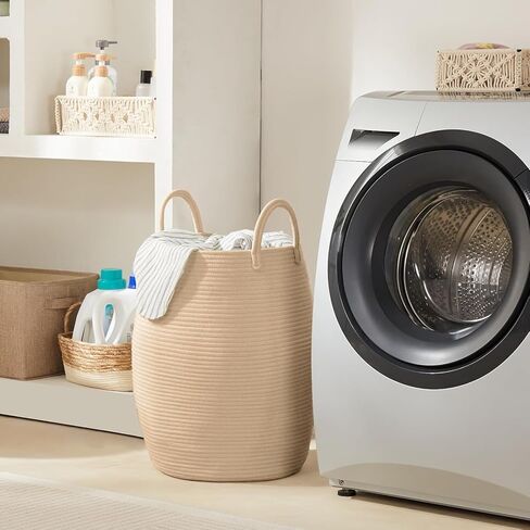 سلة الغسيل الكبيرة جدًا سعة 105 لتر من فيونا، سلة ملابس طويلة منسوجة لتخزين بطانية والألعاب والملابس المتسخة في غرفة النوم ومنظم غرفة المعيشة، بني وأسود in Kuwait