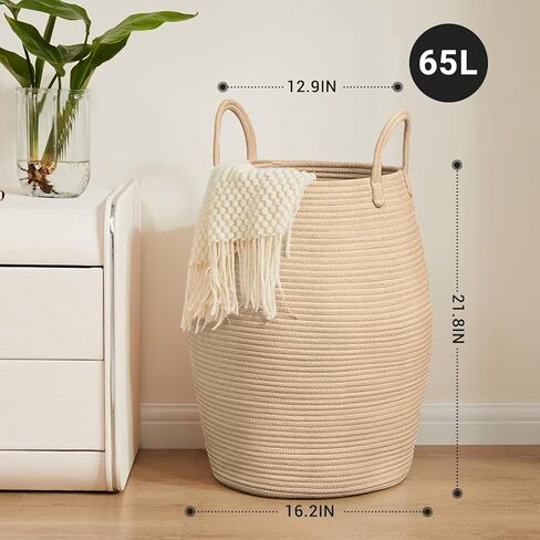 سلة الغسيل الكبيرة جدًا سعة 105 لتر من فيونا، سلة ملابس طويلة منسوجة لتخزين بطانية والألعاب والملابس المتسخة في غرفة النوم ومنظم غرفة المعيشة، بني وأسود in Kuwait
