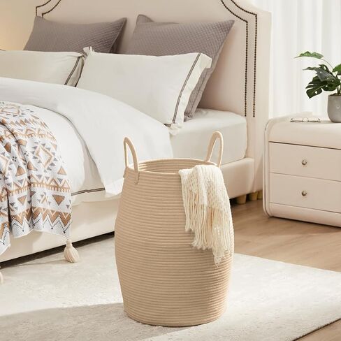 سلة الغسيل الكبيرة جدًا سعة 105 لتر من فيونا، سلة ملابس طويلة منسوجة لتخزين بطانية والألعاب والملابس المتسخة في غرفة النوم ومنظم غرفة المعيشة، بني وأسود in Kuwait