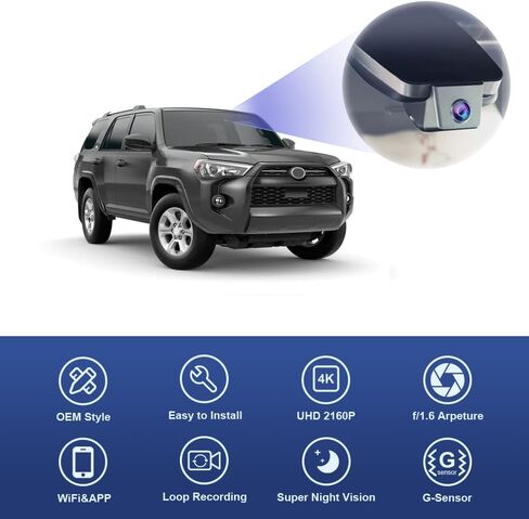FITCAMX Front 4K+REAR 1080P DASH CAM لعام 2020-2024 TOYOTA 4RUNNER TRD Sport Limited Pro Off-Road Venture SR5 Premium ، Look OEM ، تسجيل حلقة ، واي فاي وتطبيق مضمّن ، G-SENSOR ، سهلة الاستخدام ، بطاقة 128GB in Kuwait