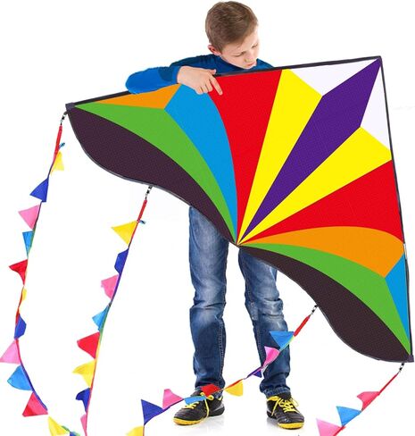 طائرة ورقية بألوان قوس قزح من مينت بذيول طويلة، طائرة ورقية سهلة للغاية للمبتدئين in Kuwait