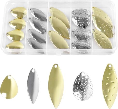 Spinner Blades for Lure Making, 50pcs Easy Spin Colorado Willow Blades Kit Spinner Baits Blades Spoons Blades Lure Making Tackle DIY Fishing Lures Accessories for Spinner Baits Walleye Rig Making in Kuwait