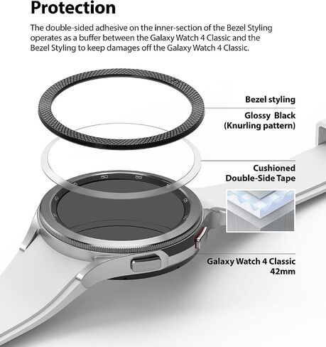 Ringke Bezel Styling Compatible with Samsung Galaxy Watch 4 Classic 42mm Adhesive Frame Ring Cover Anti Scratch [Stainless Steel] Protection for Galaxy Watch4 Classic 42mm - Silver [42-04] in Saudi Arabia