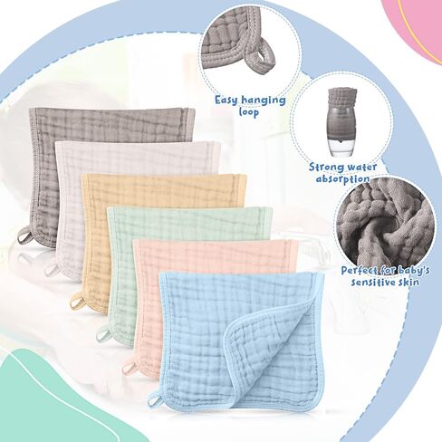 Irenare 6 Pieces Large 20 x 10 Inch Burp Cloths Multi-Colors Muslin Washcloths Baby Burping Diapers 6 Absorbent in Saudi Arabia