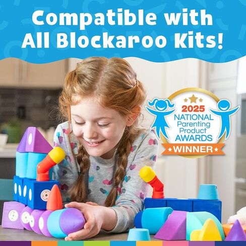 Blockaroo Magnetic Foam Building Blocks 50-Piece Trunk Set for Toddlers | Soft Magnetic Foam Blocks, 360-Degree Rotation, Storage Trunk, Floating Bath Toy, Sensory Play, Dishwasher Safe, Ages 3-5 in Kuwait