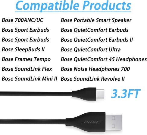 USB C BOSE SPEAKER ACRGER BOSE شحن كابل لسماعات BOSE ، Headcomfort 45 ، SoundLink I/II/III/MINI 1 ، Cealitomfor in Kuwait