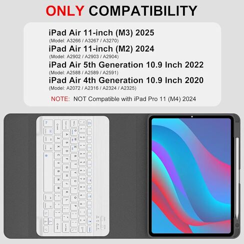 IVEOPPE for iPad Air 11-inch(M3 2025/ M2 2024) Air 5th/4th Gen Case with Keyboard-7 Color Backlit, Detachable Wireless Bluetooth Keyboard, Auto Wake/Sleep, Portable Rechargeable,Purple,Non-Backlit in Kuwait