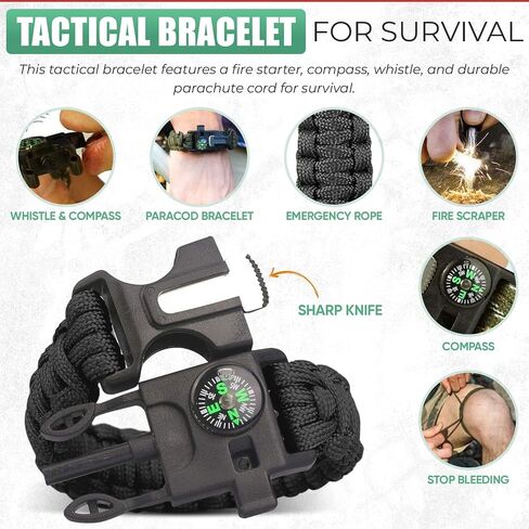 Emergency Survival kits, Go Bag Survival Gears including First Aid kit Compass Headlamp Shovel Axe Fire starter Tactical Tools 4 Outdoor Camping scout Gifts Ideas Men Husband Boyfriend Dad Father Boys in Kuwait
