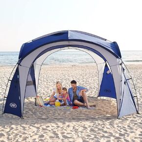 UNP Easy Sun Shelter Beach Tent Pop Up Canopy Event Cabana UPF 50+ خيمة الظل 4-6 أشخاص مقاومة للمطر، مقاومة للماء لرحلات التخييم، متعة الفناء الخلفي، الحفلات أو النزهات مع جدار جانبي (8 × 8 قدم، أبيض)