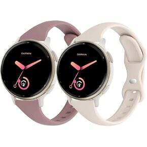 Slim Silicone Watch Bands Compatible with Garmin Vivoactive 5 / Vivoactive 3, 20mm Thin Soft Narrow Sport Strap for Garmin Venu/Venu Sq/Venu 2 Plus/Forerunner 165/55/245 Music Women (2 Pack)