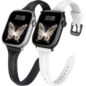 2 حزمة حزمة من الجلد النحيف المتوافقة مع Apple Watch Band 38mm 40mm 41mm 42mm 44mm 45mm 46mm 49mm 49 مم ، حزام جلدي أصلي الطبقة العليا لسلسلة Iwatch 10/9/8/7/6 5/4/3/2/1/se/ultra
