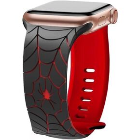 Spider Web Design Silicone Watch Band for Apple Watch, Black and Red Pattern, Compatible with iWatch