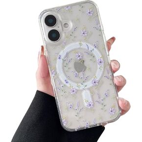 ZTOFERA for iPhone 13/14 Magnetic Case Compatible with Magsafe,Aesthetic Floral Pattern Design Cute for Girl Women,Anti-Drop Protective Hard Phone Cover for iPhone 13/14-Big White Flower