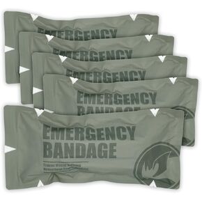 RHINO RESCUE 6" Israeli Style Emergency Bandage, Compression Trauma Wound Dressing, Medical Sterile Vacuum Sealed, Combat Tactical First Aid Kit IFAK Supplies, 5 Count
