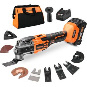 Alloyman 20V Cordless Brushless Oscillating Tool, 19000OPM, 3° Oscillating Angle MultiTool, 6 Variable Speed, Quick Change, LED, 2000mAh Battery, 24 Pcs Multitool Saw for Cutting/Grinding/Sanding