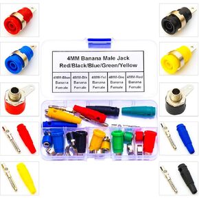 4mm Banana Male Female Plugs Assorted Kit, M4 Banana Plugs Male Female Banana Jack Panel Mount Banana Socket Binding Post Adapter Stackable Connector Speaker Cable Adapter (M4-Banana-Kit)