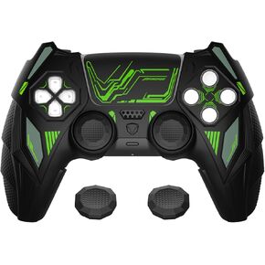 PlayVital Mecha Rhino Silicone Cover for ps5 Controller with Thumb Grips & Stickers, Anti-Slip Controller Grip Skin Accessories Compatible with ps5 Charging Station - Black & Green