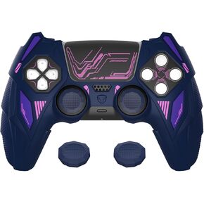 PlayVital Mecha Rhino Silicone Cover for ps5 Controller with Thumb Grips & Stickers, Anti-Slip Controller Grip Skin Accessories Compatible with ps5 Charging Station - Midnight Blue & Purple