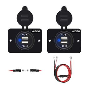 arfour 12V QC3.0 Dual USB Socket Waterproof dustproof Power Charger USB for Cell Phone Tablet Light