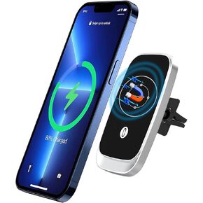 Magnetic Car Charger Mount, Powerlot 15W Fast Wireless Car Charger with Strong Suction & 360° Rotation Windshield Dash Air Vent Mountable Phone Holder for iPhone 15 Pro Max/15/14/13/12 Magsafe case