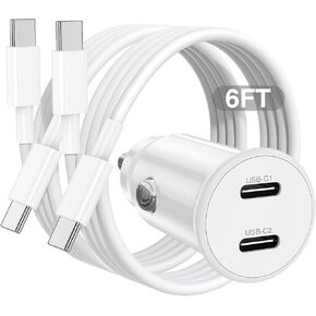 for iPhone 16 15 Pro Max Car Charger Fast Charging,[Apple MFi Certified] 40W Dual Port USB C Car Charger Adapter with 6ft USB C to C Charging Cable for iPhone 16 Plus/16 Pro Max/15 Pro Max,iPad-White