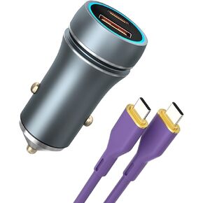 Car Charge USB C Fast Charge, Metal & LED Indicator Type C Car Charger Adapter, Compact 38W 2-Port,with 3.3ft 100W Cable, Compatible with iPhone Series, iPad & More Devices