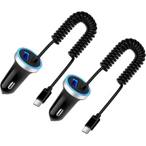 USB C Pixel 8 7a Car Charger,Fast Android Auto Phone Car Plug for Google Pixel 7 Pro Fold 6a 6 5a 5 4 XL,Cigarette Lighter Adapter Type C Coiled Cable 3FT for Samsung Galaxy S24 S23 A13 5G S22 Ultra