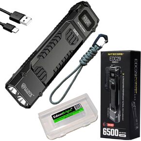 Nitecore EDC29 6500 Lumen USB Rechargeable Flat Slim Body LED Flashlight with EdisonBright Accessory case