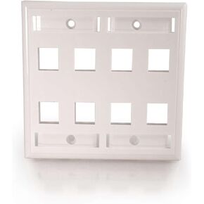 C2G 03415 8-Port Double Gang Multimedia Keystone Double Gang Wall Plate, White