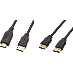 Amazon Basics Uni-Directional DisplayPort to HDMI Display Cable 4K@30Hz - 6 Feet, 10-Pack, Black & DisplayPort to DisplayPort 1.2 Cable with 4K@60Hz, 2K@165Hz, 2K@144Hz Video Resolution - 6 Feet