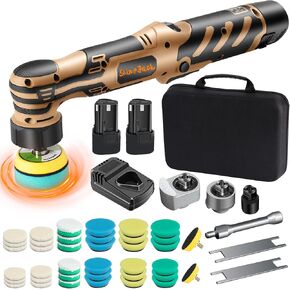Cordless Mini Car Polisher,Cordless Orbital Buffer with Batteries Pads Kit, 6 Variable Speed 2500-6500RPM for Car Detailing 1 Inch, 1.5 Inch, 2 Inch Pads