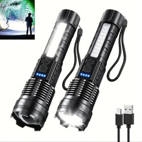 Flash Force Tactical Flashlight, 2 PCS Flashlights High Lumens, with 7 Light Modes, Ipx6 Waterproof, with Strobe, 18650 Battery Powered, Camping 2025 Must Haves (2 PCS)