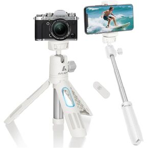 Ailight Extendable Selfie Stick Tripod with Remote,Camera Tripod Stand - 5.3"-15.3" Adjustable 360° Ball Head with Phone Holder Action Camera Adapter,Portable for Vlogging/Live Streaming/YouTube