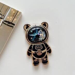 Black Cute Phone Stand Holder,Cell Phone Hidden Kickstand for Desk,Astronaut Phone Holder,Adjustable Tablet Phone Ring Stand with 3D Moving Star Sequins, Cell Phone Stands Accessories