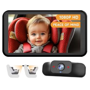 Baby Car Mirror Plug-Play, 4.5" 1080P HD Crystal Clear View Baby Car Camera with 3X Zoom, Safety 360 Rotation Rear Facing Car Seat for Baby, Baby Travel Essential