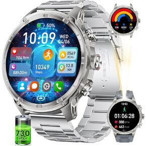 LIGE Smart Watch for Men with LED Flashlight(Answer/Make Calls),1.85‘’ AMOLED,710mAh Large Battery,5ATM Waterproof Smart Watch for Android/iOS,120+Sport Modes Fitness Tracker Heart Rate/Sleep Monitor