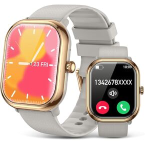 Smartwatch(Answer/Make Call), 1.96" Smart Watches for Women with 100 Sport Modes, IP68 Waterproof Fitness Tracker Compatible with iOS and Android (Gray, 1.95)