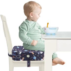 Toddler Booster Seat for Dining Table, Adjustable Seat Belts Booster Seat for Kitchen Chair, Strong Support Booster Seat Cushion, PU Easy Cleaning Detachable Portable Travel Booster (Black Dinosaur)