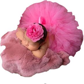 Newborn Photography Props Outfits Baby Girls Fluffy Tulle Tutu Skirt Flower Headband Newborn Photo Shoot Props Girls